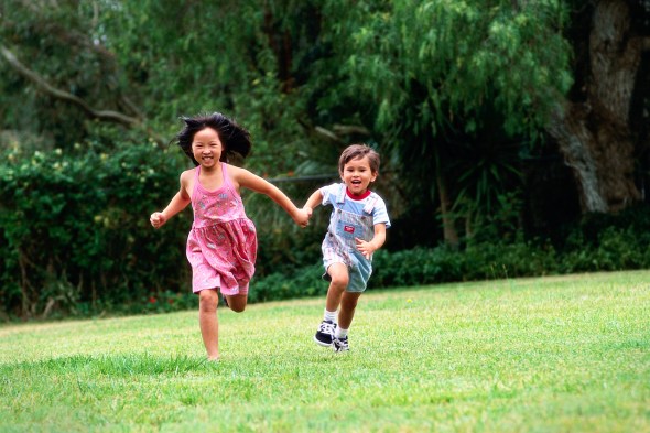 Brother and Sister Running